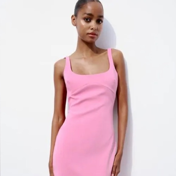 Zara viral hot pink midi dress - size Large (L) - Picture 1 of 8